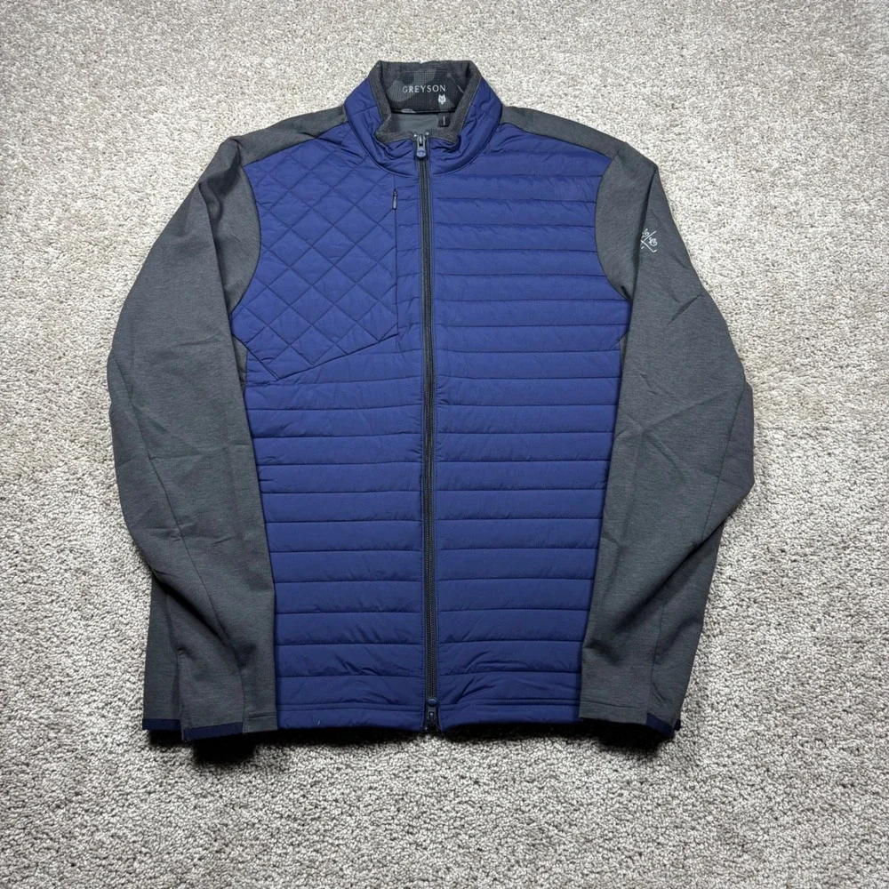 Greyson Yukon Hybrid Jacket Mens Medium Blue Gray Quilted Full Zip Golf Coat